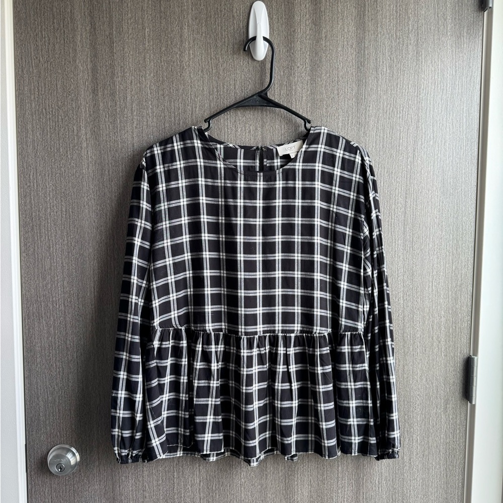 LOFT Black and White Checkered Plaid Blouse